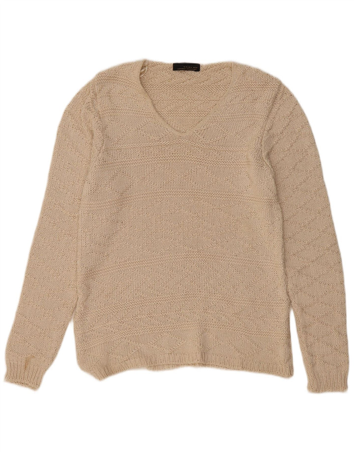 Zara Herren V-Ausschnitt Pullover Pullover XL Beige Acryl