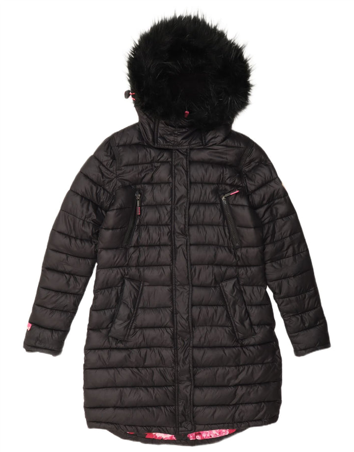 Superdry Wattierter Mantel mit Kapuze für Damen, UK 12, Mittelschwarzes Nylon