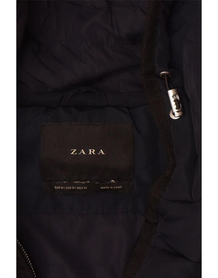 ZARA Herren-Jacke mit Kapuze, gepolstert, Größe 38, Mittel, Marineblau, Farbblock