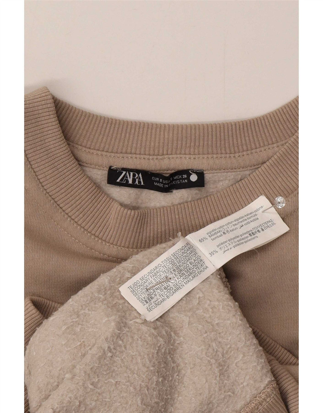 Übergroßer Sweatshirt-Pullover für Damen von Zara, Gr. 10, Größe S, Beige, Baumwolle