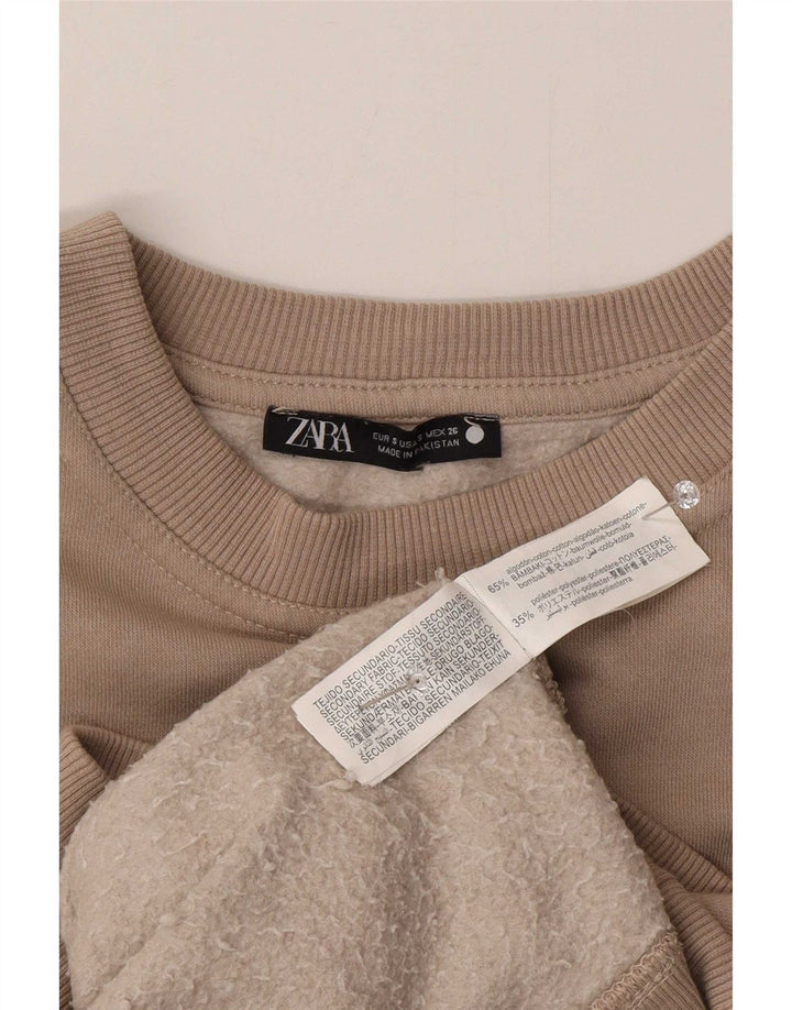 Übergroßer Sweatshirt-Pullover für Damen von Zara, Gr. 10, Größe S, Beige, Baumwolle