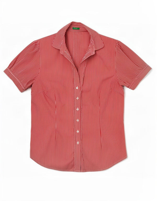 Benetton Damen Kurzarmhemd UK 14 Mittelroter Nadelstreifen