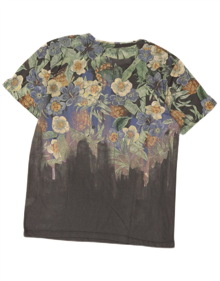 Zara Herren-T-Shirt mit Grafik, groß, grau, geblümt, Polyester