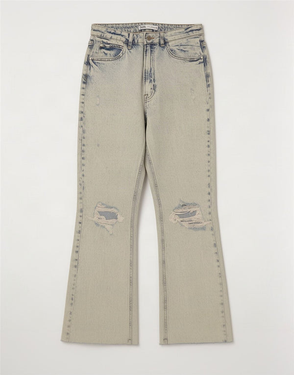 Zara Damen Distressed Bootcut Jeans EU 38 Small W28 L26 Blau