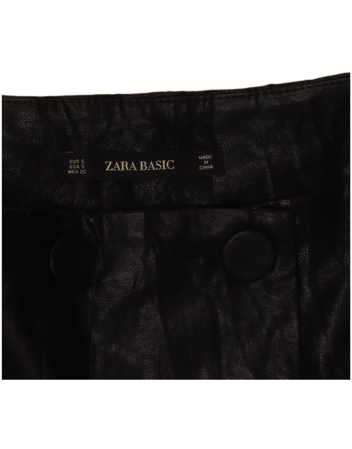 Zara Damen Wickelrock aus Kunstleder, Größe S, W26, Schwarz