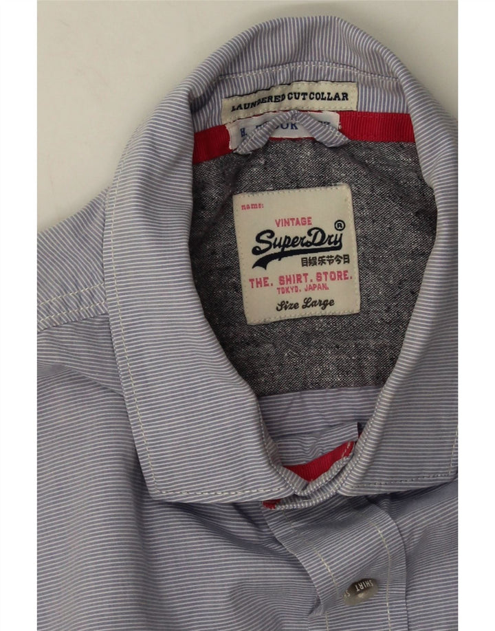 Superdry Herren-Hemd, groß, blaue Nadelstreifen-Baumwolle