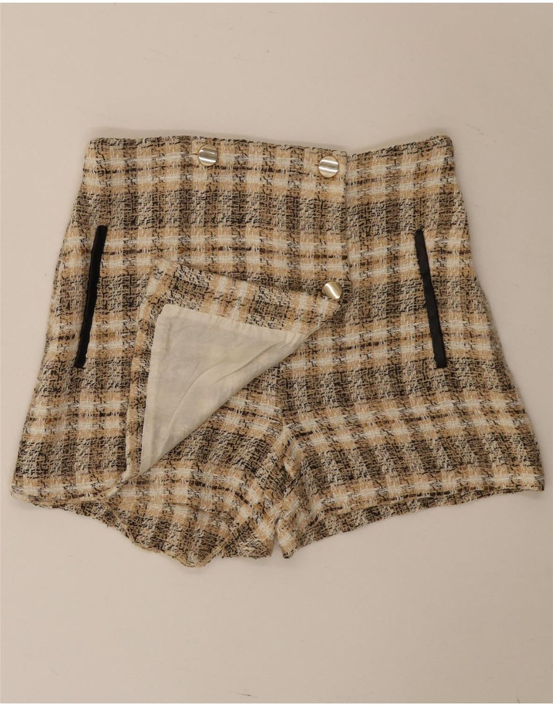Zara Damen Freizeitshorts Medium W28 Braun kariertes Polyester