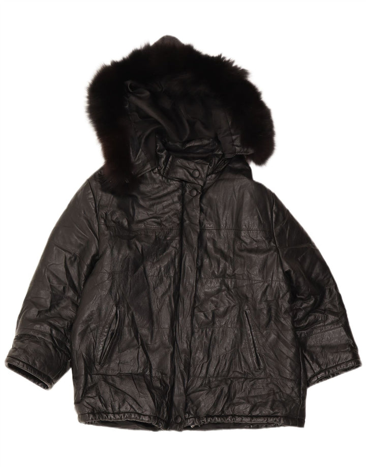 Max Damen-Lederjacke mit Kapuze, UK 18, XL, Schwarz