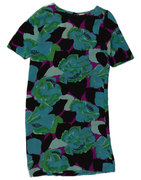 VINTAGE Damen Etuikleid UK 12 Medium Mehrfarbige Blumenseide