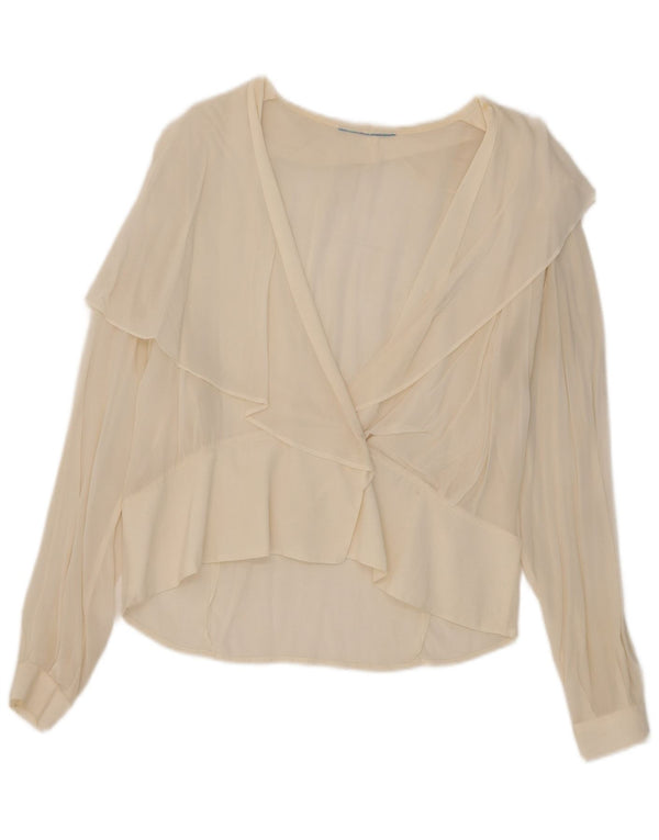 Vintage Damen Durchsichtiges Cardigan Top UK 14 Large Off White