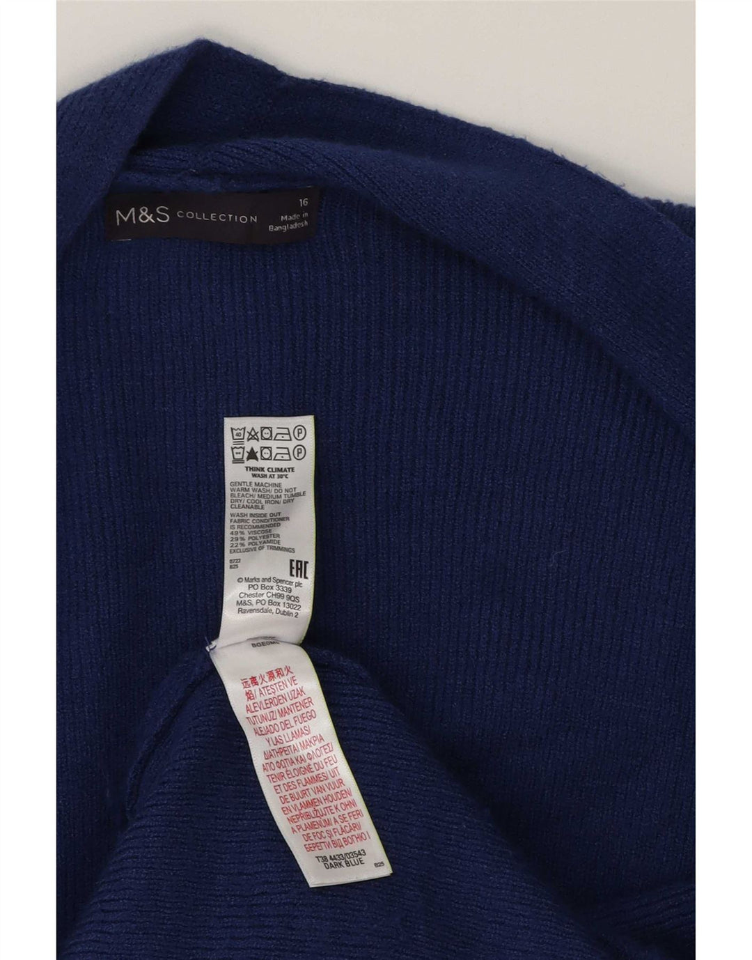 Marks & Spencer Damen-Strickjacke in Übergröße, lang geschnitten, Gr. 40, Größe L, Blau