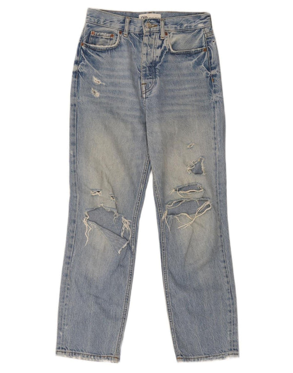 Zara Damen Distressed Tapered Jeans EU 34 2XS W24 L27 Blaue Baumwolle