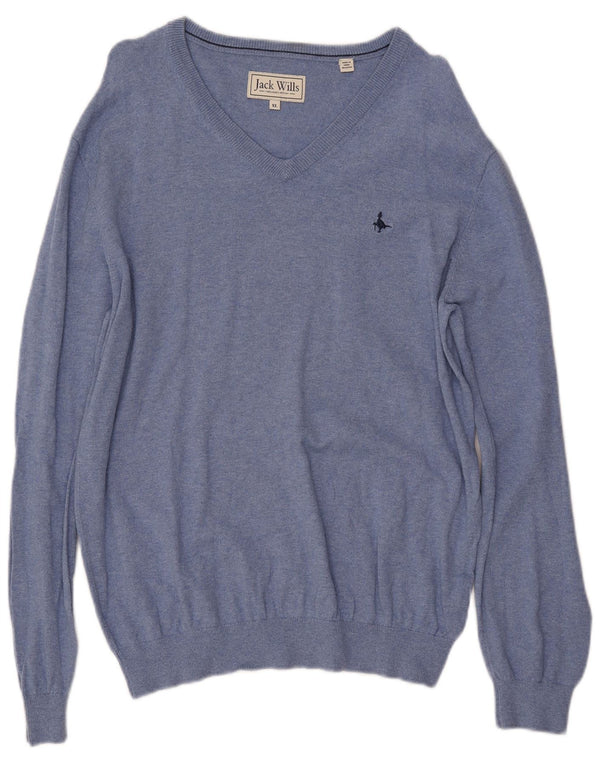 JACK WILLS Herren-Pullover mit V-Ausschnitt, XL, blaue Baumwolle