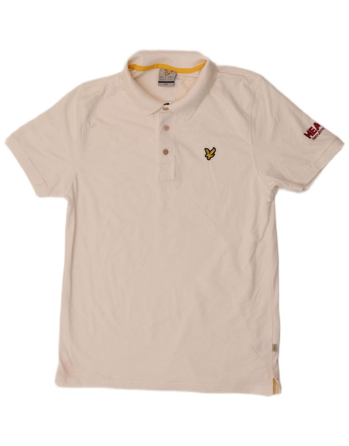 Lyle & Scott Herren-Poloshirt mit Grafik, Größe L, weiße Baumwolle