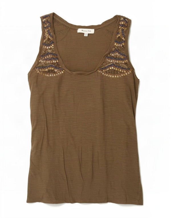 Massimo Dutti Damen Weste Top UK 6 XS Braune Baumwolle