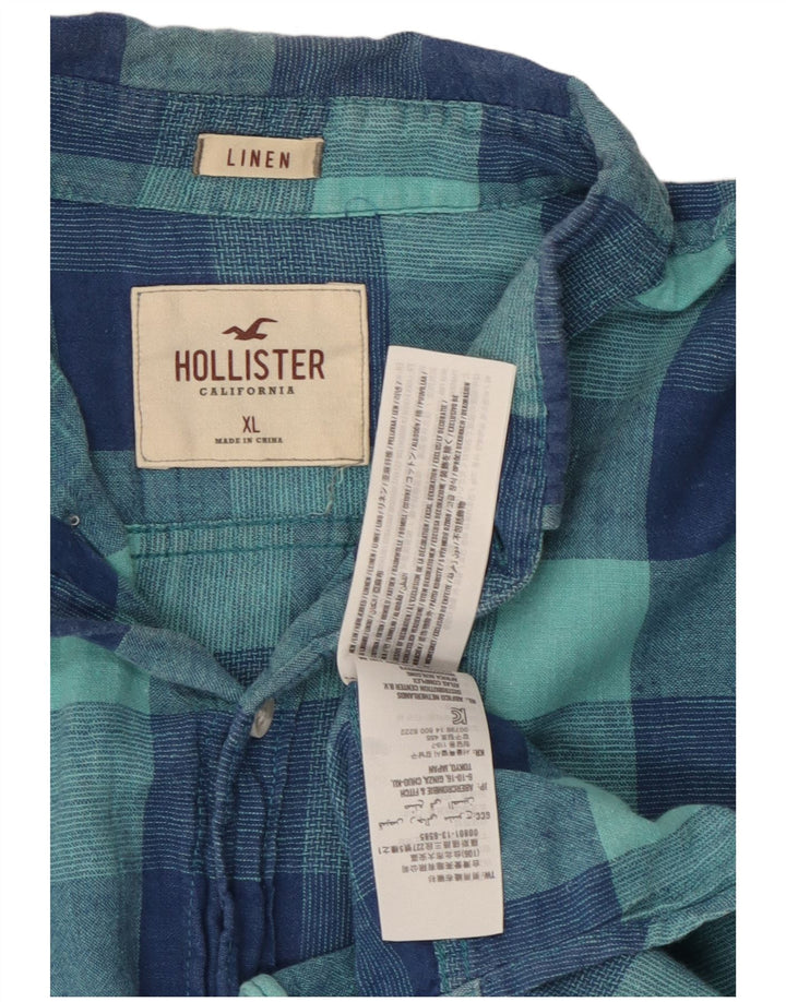 Hollister Herrenhemd XL, blau kariertes Leinen