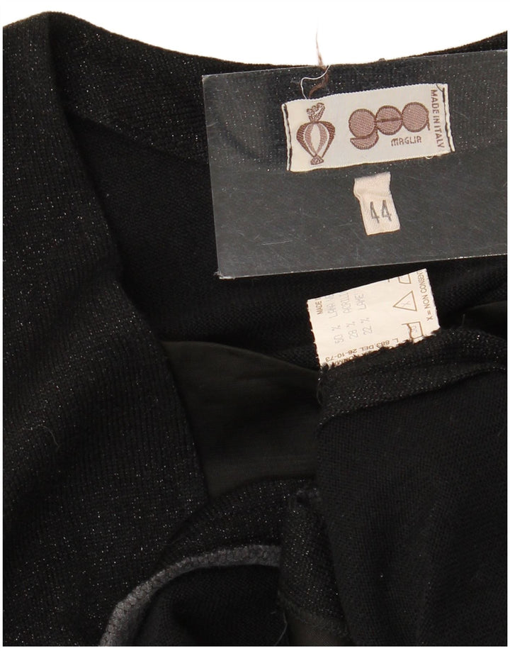 Vintage Damen Offener Cardigan Pullover IT 44 Mittelschwarze Schurwolle