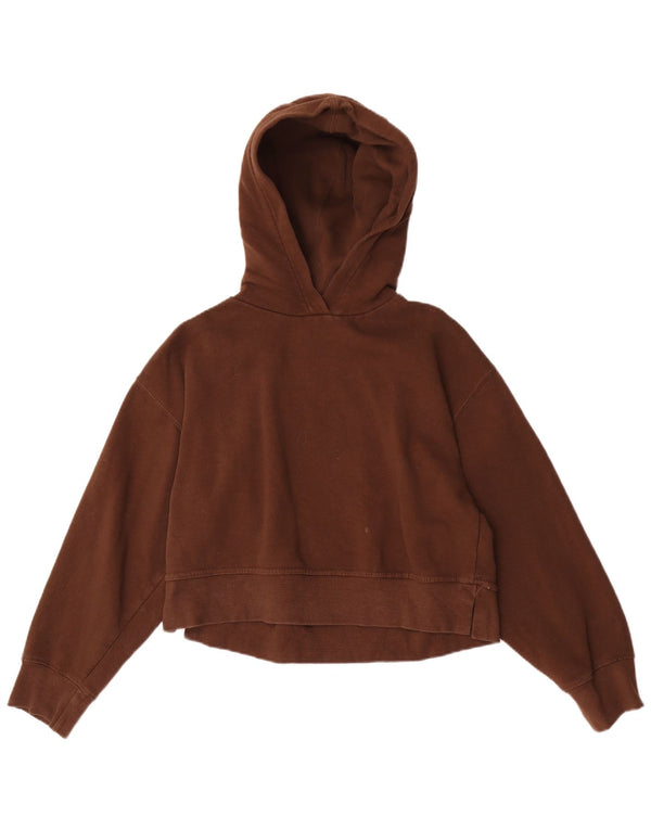 Zara Damen Crop Oversized Hoodie Pullover UK 10 Small Braune Baumwolle