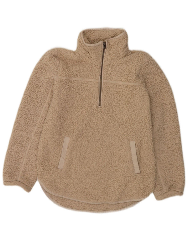 Abercrombie & Fitch Damen-Fleecepullover mit Reißverschluss, UK 10, Größe S, Beige