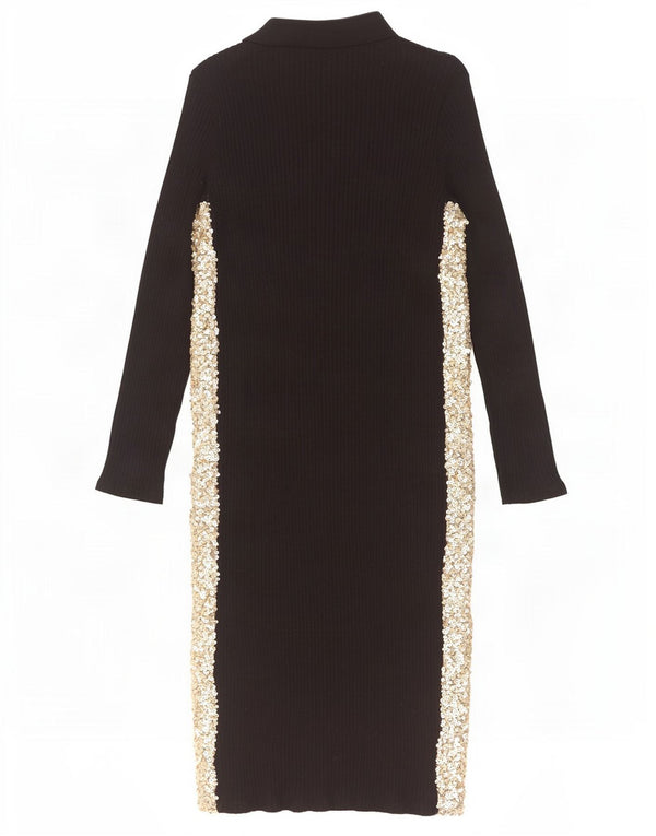 Zara Damen Langarm-Polokleid UK 14 Large Schwarz Colourblock