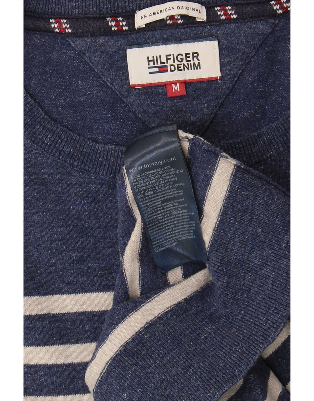 Tommy Hilfiger Herren-Pullover mit U-Boot-Ausschnitt, mittleres Marineblau gestreift