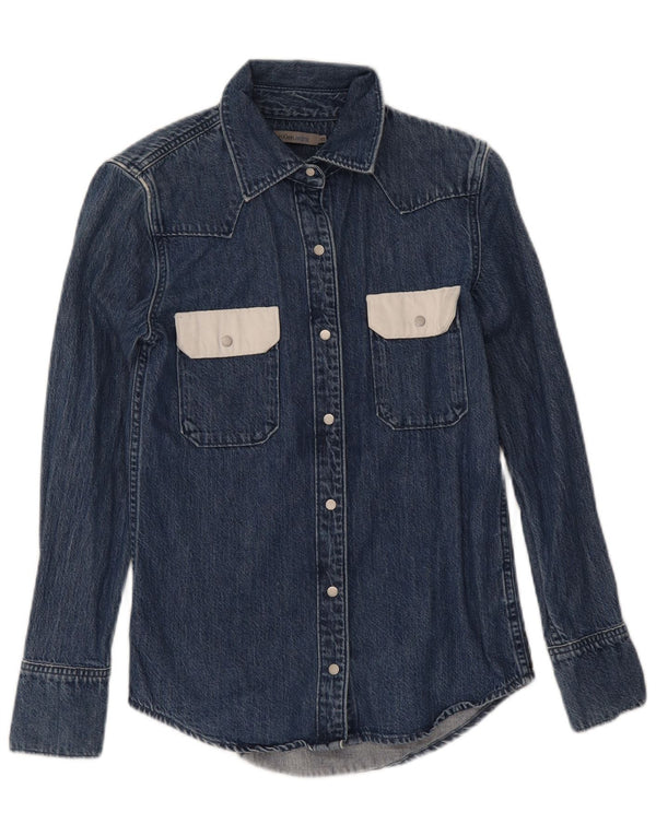 Calvin Klein Jeans Damen Jeanshemd UK 6 XS Marineblau Colourblock Baumwolle
