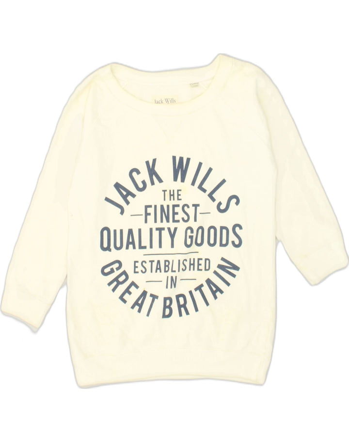 JACK WILLS Womens Graphic Sweatshirt Jumper UK 8 Small Off White Cotton | Vintage Jack Wills | Thrift | Second-Hand Jack Wills | Used Clothing | Messina Hembry 