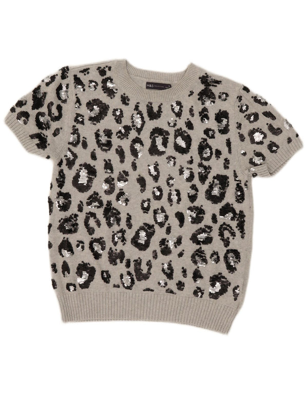 Marks & Spencer Damen Crop Crew Neck Pullover Pullover UK 16 Large Grau