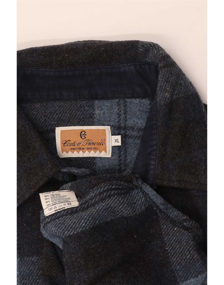 Conte of Florence Herren-Overshirt-Hemd XL aus blau karierter Wolle