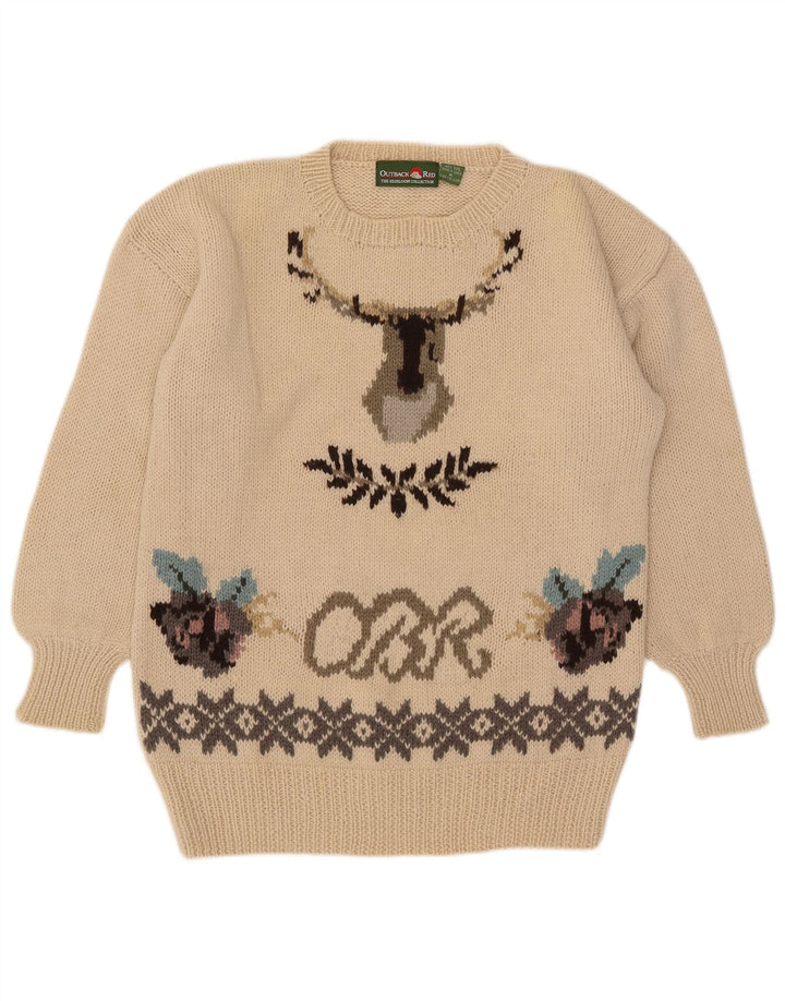 Outback Red Herren-Pullover mit grafischem Rundhalsausschnitt, Mittelbeige, Fair Isle-Muster