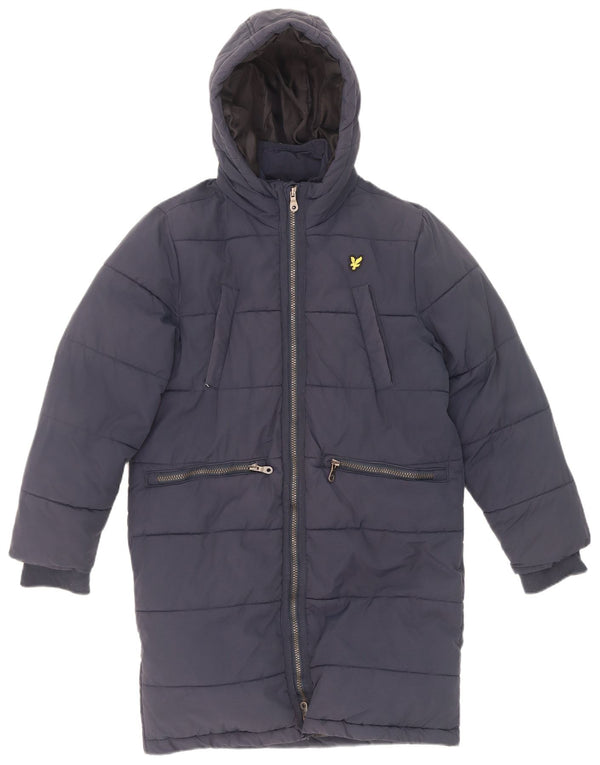Lyle & Scott Wattierter Jungenmantel mit Kapuze, 10–11 Jahre, marineblaue Baumwolle