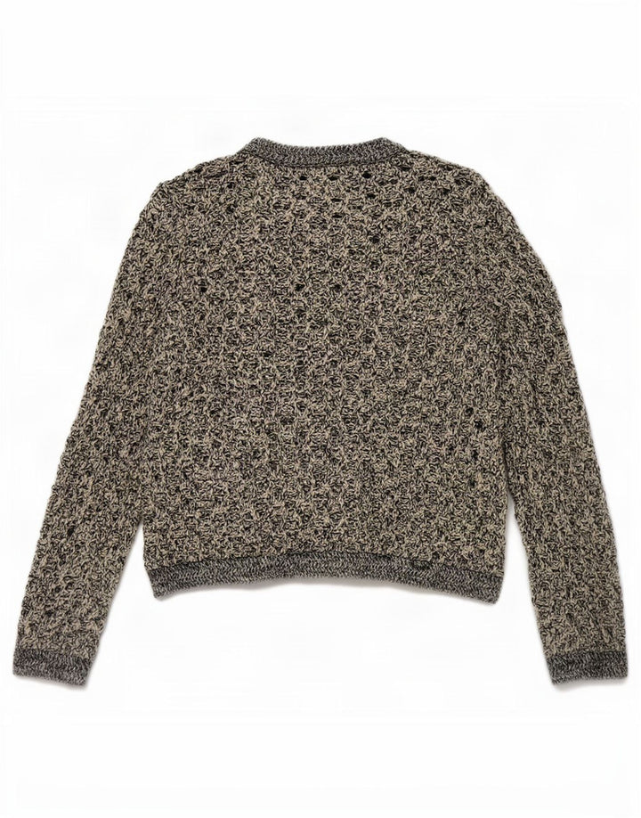 Zara Damen Häkel-Cardigan-Pullover UK 14 Mittelschwarz geflecktes Polyester