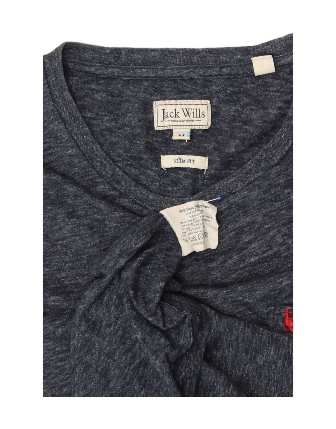 JACK WILLS Mens Slim Fit T-Shirt Top Medium Navy Blue Cotton