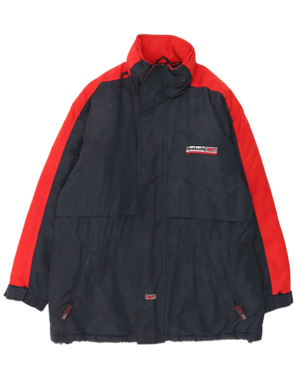 Reebok Herren-Windbreaker-Mantel mit Kapuze, UK 40, Größe L, blau, Colourblock-Polyester