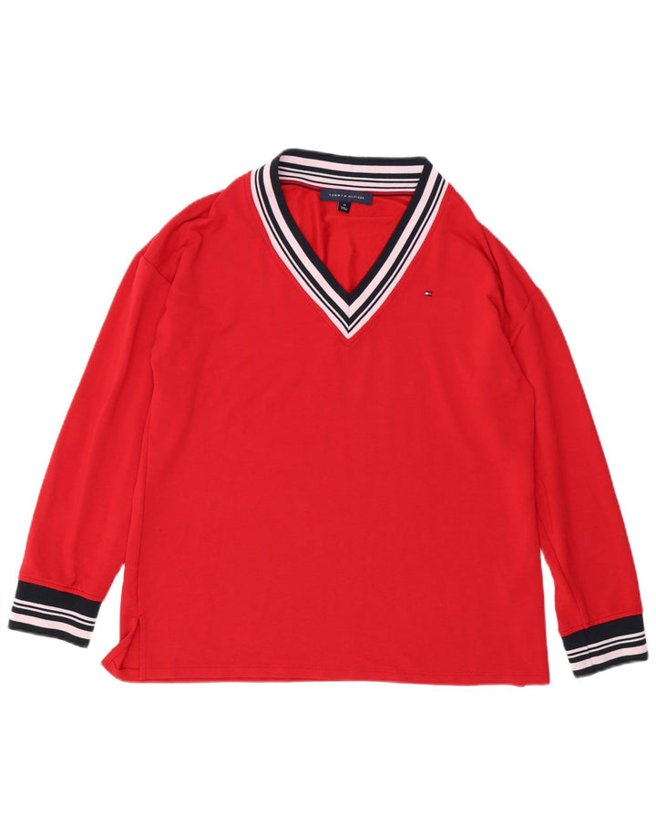TOMMY HILFIGER Damen Top Langarm UK 14 Mittelrote Viskose