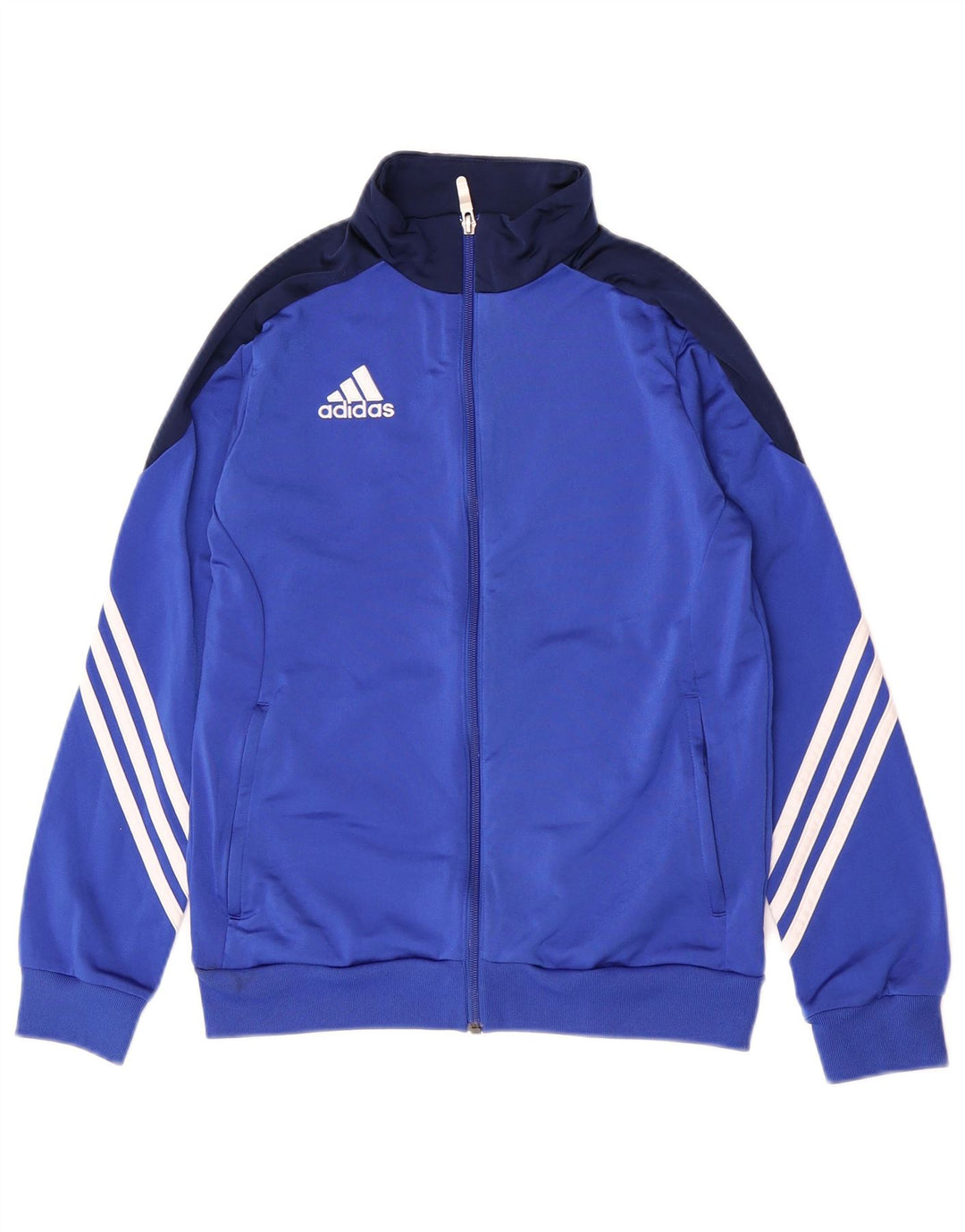 Adidas Jungen-Trainingsanzug-Top-Jacke, 13–14 Jahre, XL, blaues Farbblock-Polyester