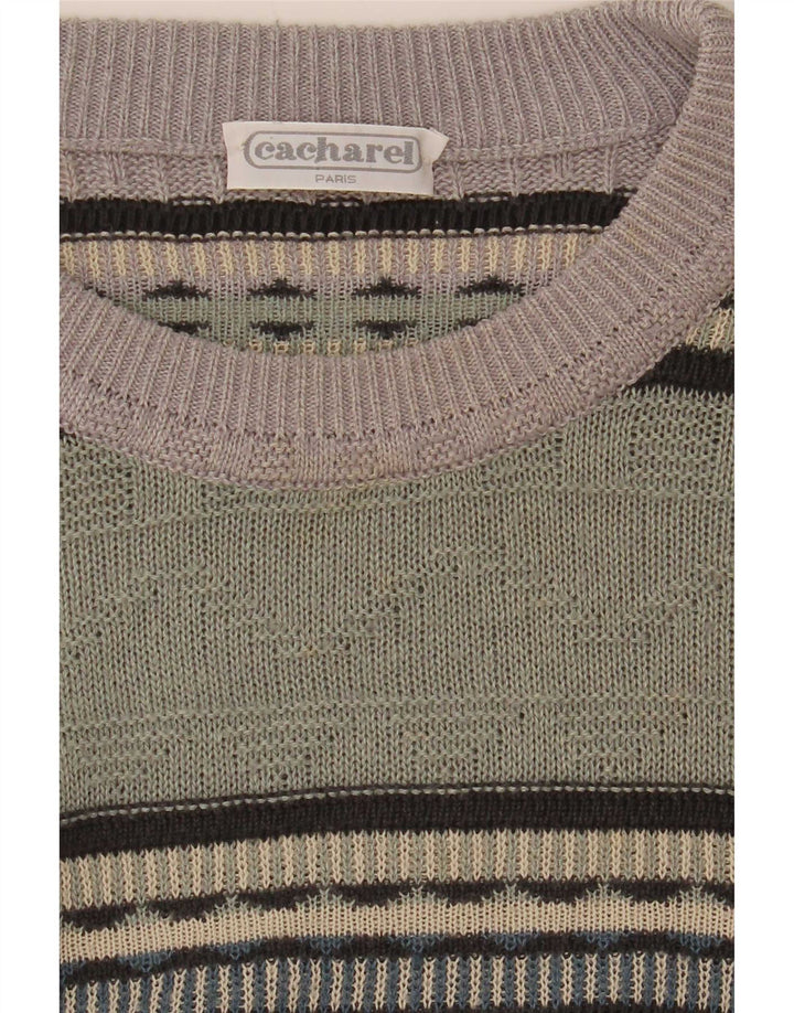 Cacharel Herren-Pullover mit Rundhalsausschnitt, EU 52, groß, grün, Farbblock
