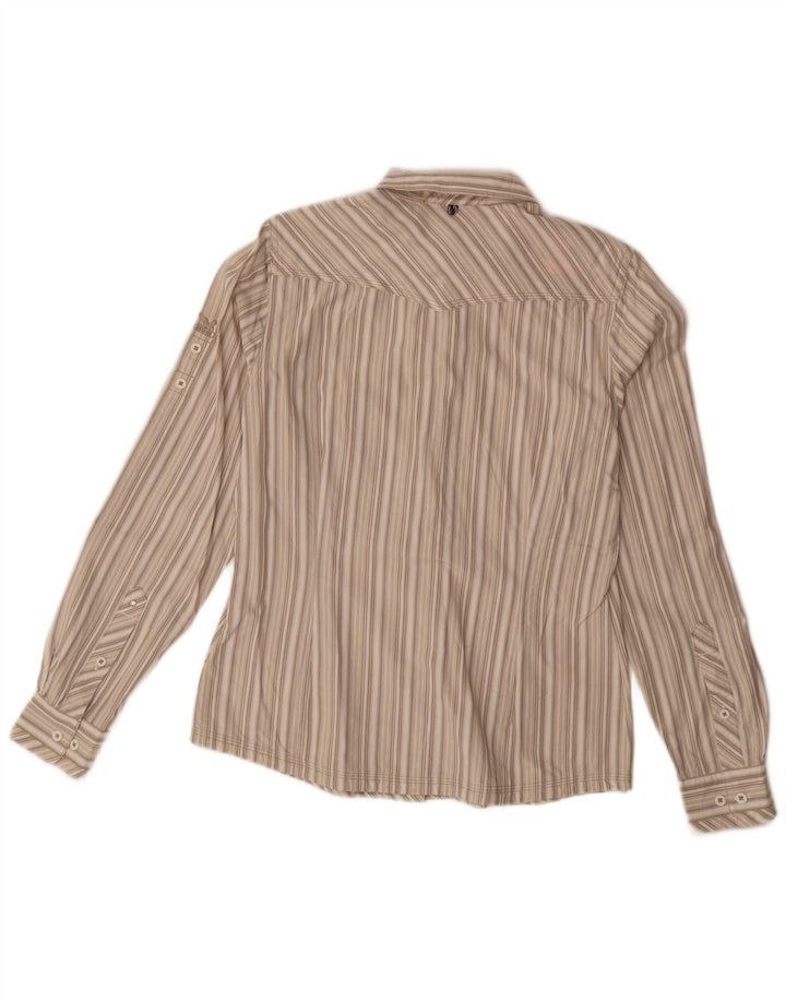 SALEWA Damen-Hemd UK 10 Small Beige gestreift aus Baumwolle