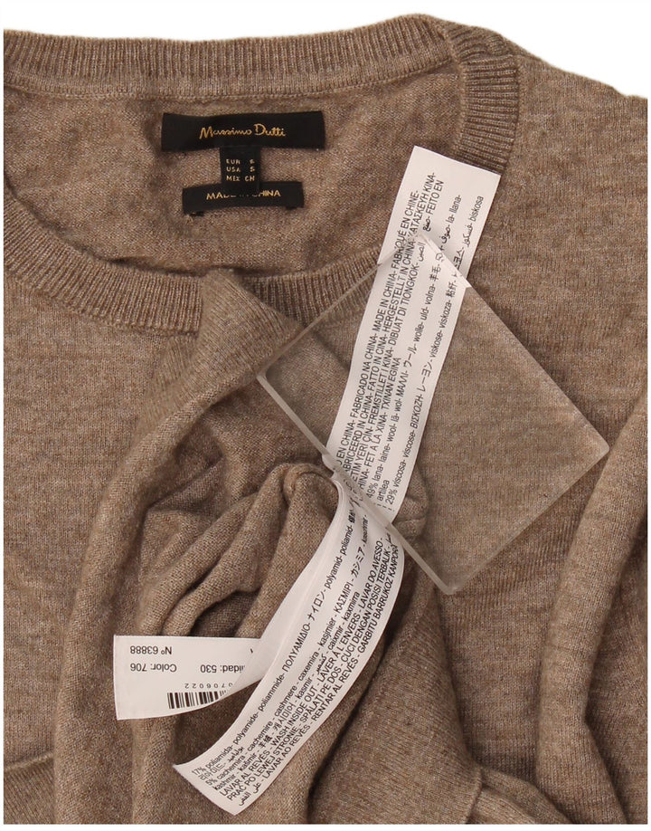 Massimo Dutti Damen-Pullover mit Rundhalsausschnitt, Gr. 10, kleine beige Wolle