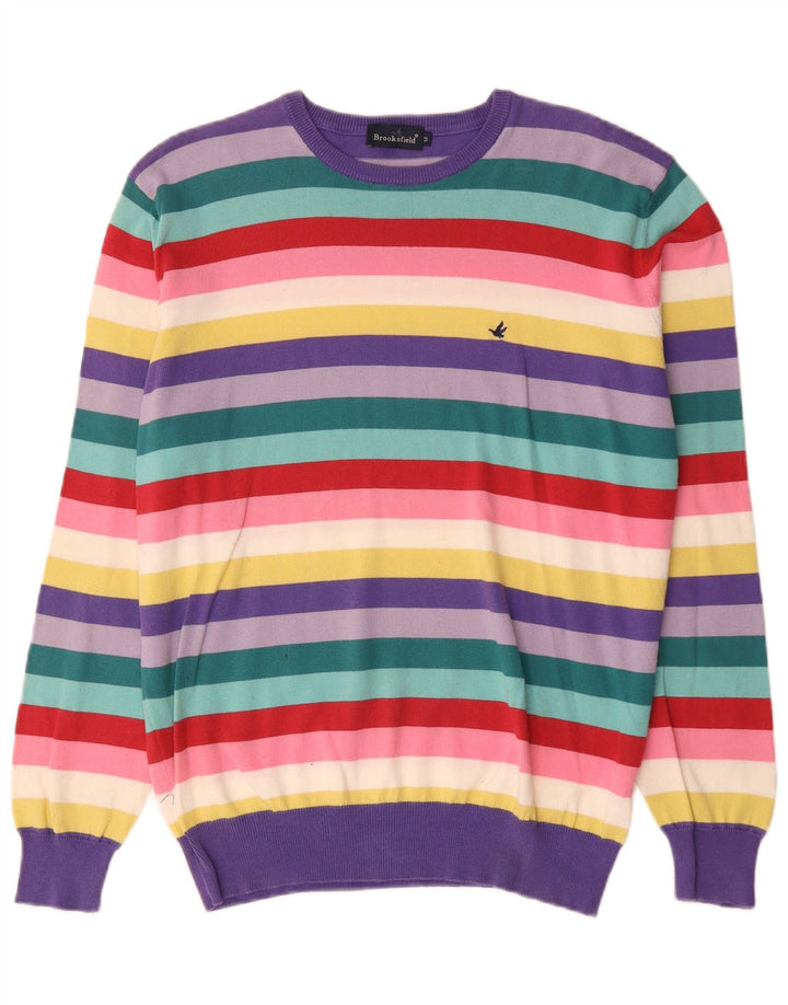 Brooksfield Herren-Pullover mit Rundhalsausschnitt, Größe 52, groß, mehrfarbig gestreift