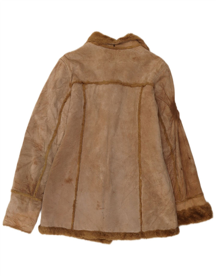 Zara Damen Lammfelljacke UK 14 Medium Beige Leder