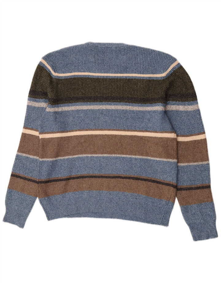 Marks & Spencer Herren-Pullover mit Rundhalsausschnitt, mittelblau, gestreift, Polyamid