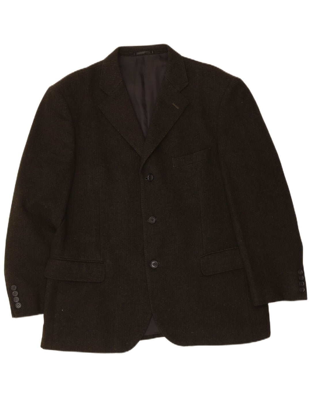 Vintage Herren 3-Knopf-Blazerjacke IT 54 2XL Khaki Herringbone Kaschmir