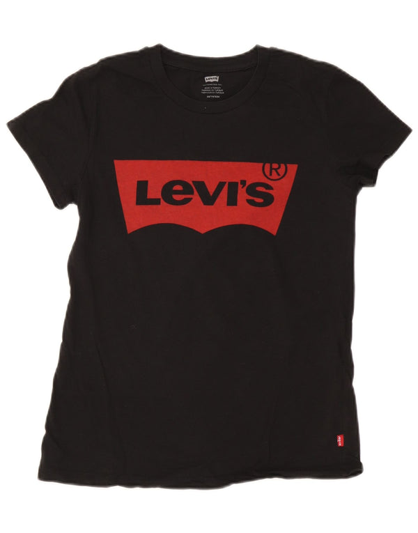 Levi's Womens Graphic T-Shirt Top UK 6 XS Schwarz Baumwolle