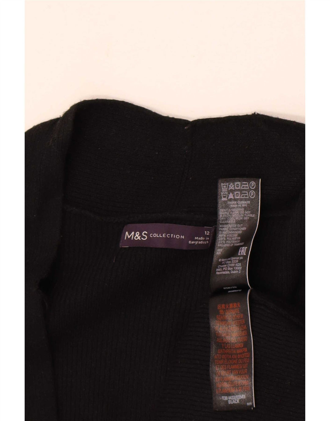 Marks & Spencer Damen Longline Open Cardigan Pullover UK 12 Medium Schwarz