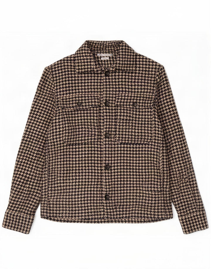 Zara Herren-Overshirt-Hemd mit normaler Passform, kleiner brauner Hahnentrittmuster