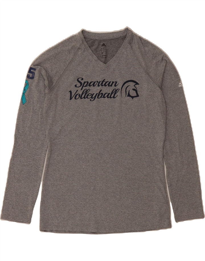 ADIDAS Womens Graphic Top Long Sleeve UK 10 Small Grey Polyester Vintage Adidas and Second-Hand Adidas from Messina Hembry 