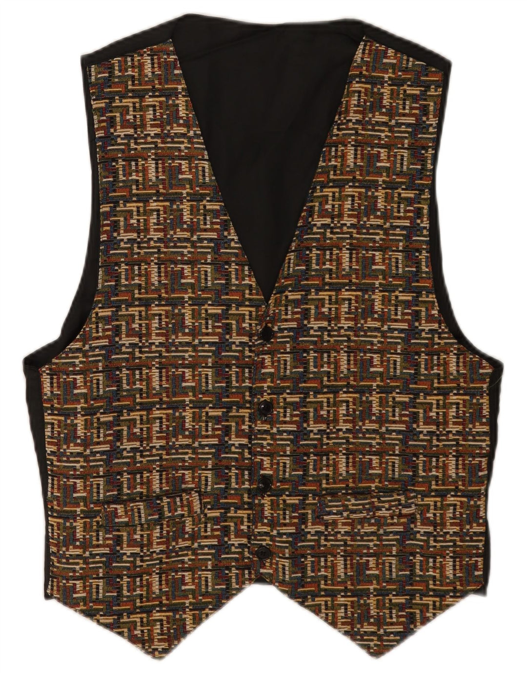 Vintage Herrenweste, groß, braun, geometrisch, Polyester