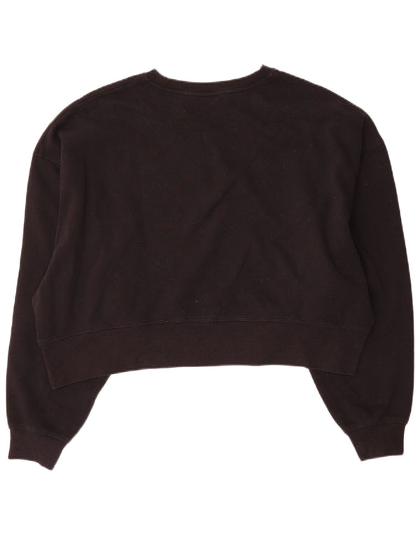 Dkny Womens Crop Oversized Sweatshirt Pullover UK 10 Small Schwarze Baumwolle