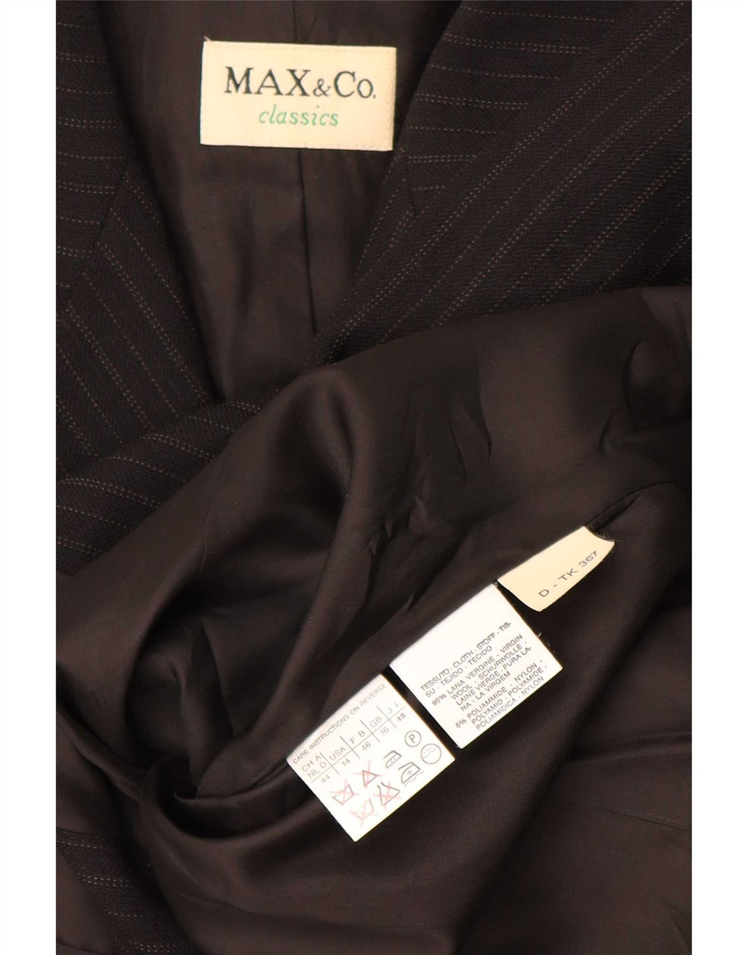 Max & Co. Damen-Blazerjacke mit 4 Knöpfen, Gr. 16, groß, schwarz gestreift, Wolle